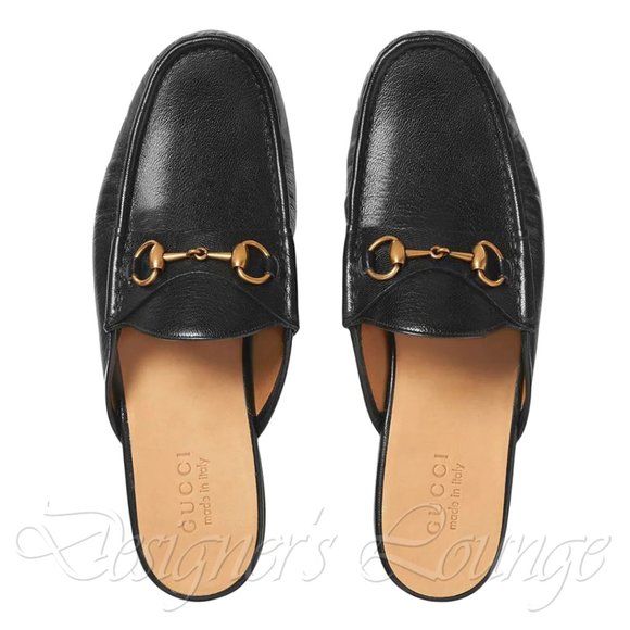 NEW GUCCI Quentin Horsebit Black Leather Loafers 8 G / US 8.5 Mules $790 Authen